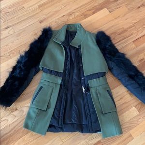 Military style coat with real fur sleeves